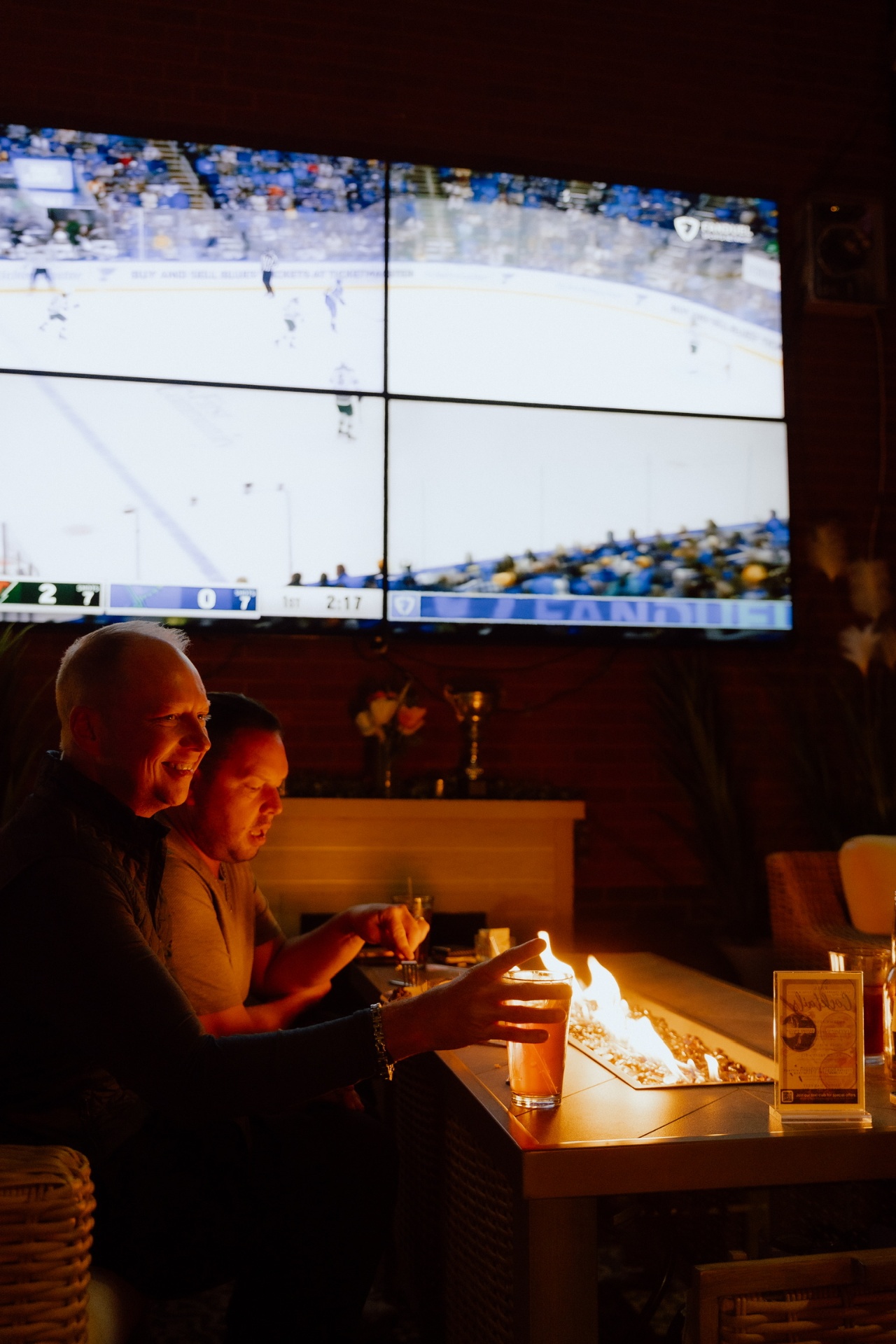 Watching the game by the firepit at Clubhouse